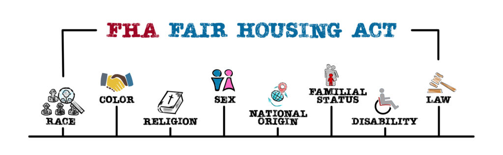 FHA Fair Housing Act Concept Illustration with keywords and icons Horizontal web banner