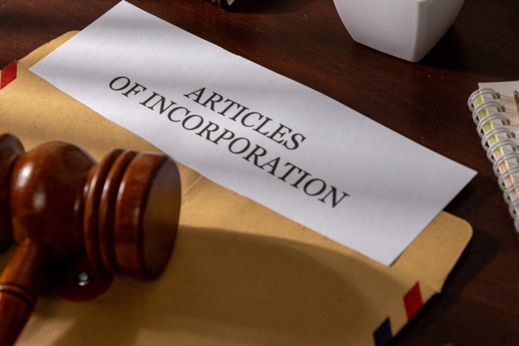 Office Table with Articles of Incorporation and Envelope